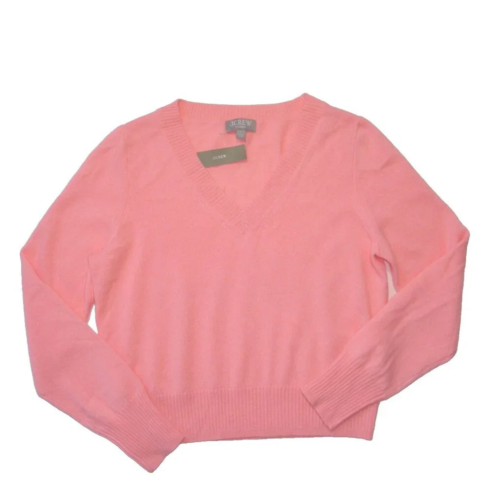 NWT J.Crew Cashmere Shrunken V-neck Sweater in Brilliant Peony Pink Pullover M